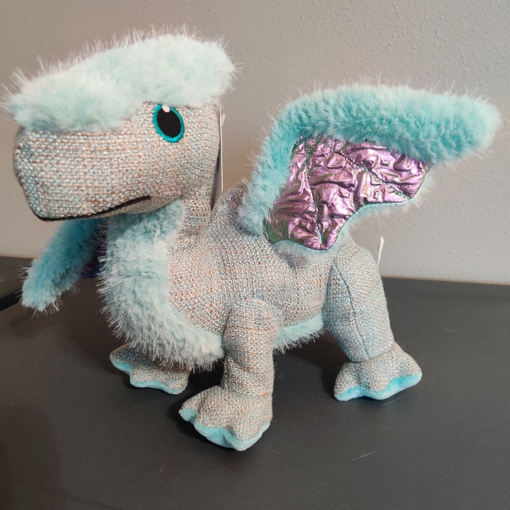 Flying Dinosaur Plush Nwt Stuffed Kids Toy Dino New Blue Soft Fuzzy Tweed Wings